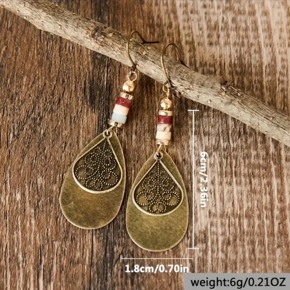 Beaded Bohemian Copper Earrings - Picture 2 of 4